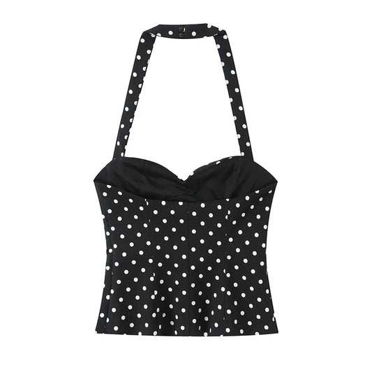 Women's Top 2026 Summer New Style Solid Color Polka Dot Decor Halter Neck Sexy Top Vacation Style Fashionable and Unique