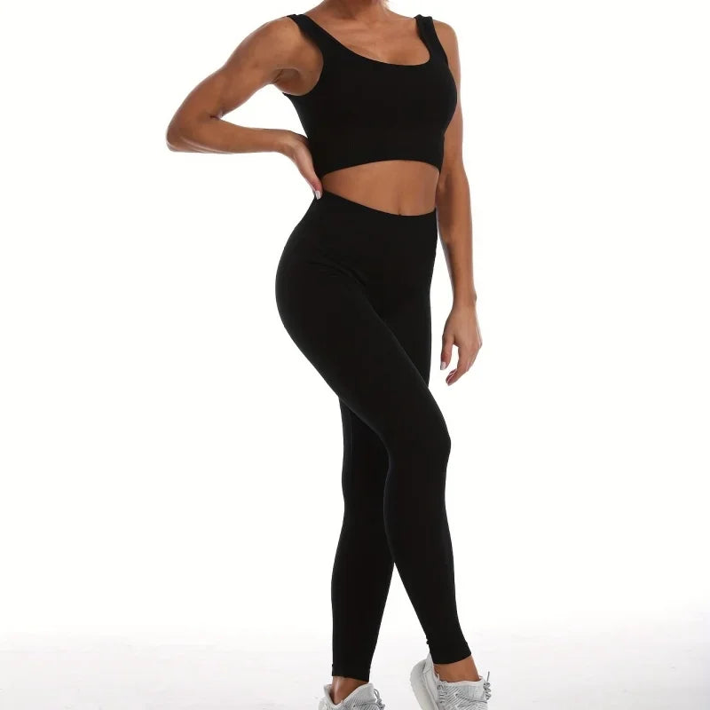 Seamless Rib Yoga Clothes Women Workout Clothes Quick-Drying Breathable Sweatshirt Yoga Suit