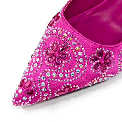 Elegant Rhinestone Pointed-Toe Pumps With Matching Bag Set Large Capacity Bag for Women's Party High Heels
