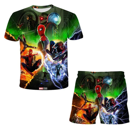 Kids Summer Tshirt Set Boys Spider-Man Trendy 2 Piece Hulk Iron Man Spiderman Outfit