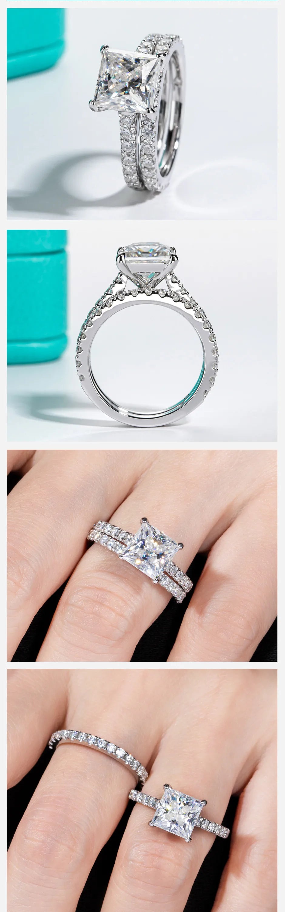 3ct Princess Cut D Color Moissanite Engagement Ring Bridal Sets 925 Sterling Silver Wedding Band Ring Customs Jewelry