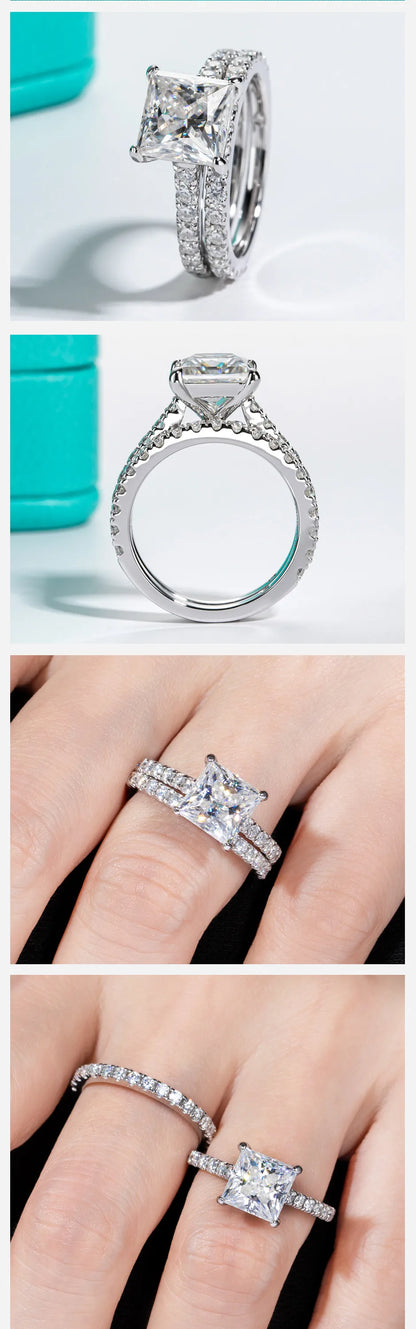 3ct Princess Cut D Color Moissanite Engagement Ring Bridal Sets 925 Sterling Silver Wedding Band Ring Customs Jewelry