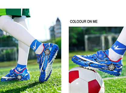 Hot Child Football Boots Outdoor Trainers Soccer Shoes For Kids Boys Hook Loop Football Sneakers Cleats Futsal Shoes Children