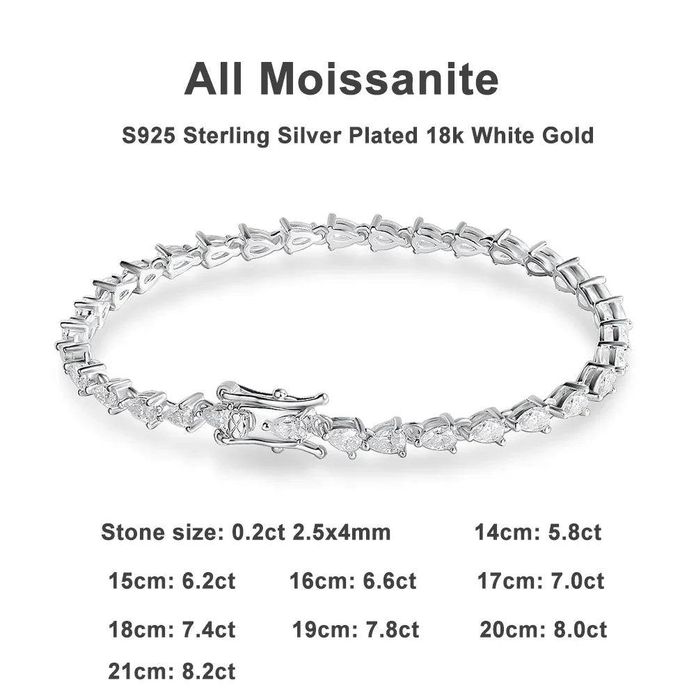 D VVS1 Pear Cut Moissanite Tennis Bracelet Diamond GRA s925 Sterling Silver 18k Dainty Tennis Bracelets for Women Man