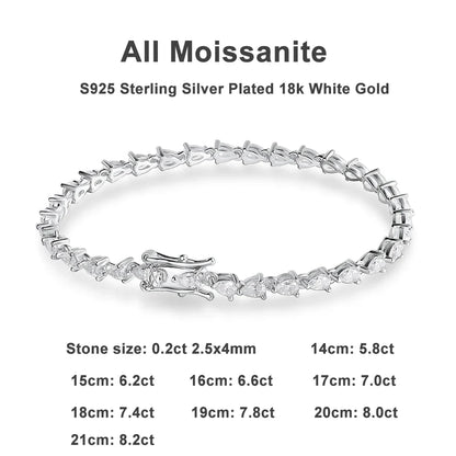 D VVS1 Pear Cut Moissanite Tennis Bracelet Diamond GRA s925 Sterling Silver 18k Dainty Tennis Bracelets for Women Man