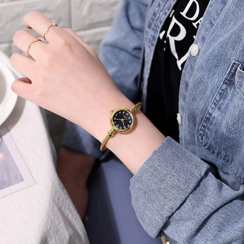 Women Watches Small Gold Bangle Bracelet Watch Stainless Steel Retro Ladies Quartz Wristwatch Clock Fashion Dress Watch