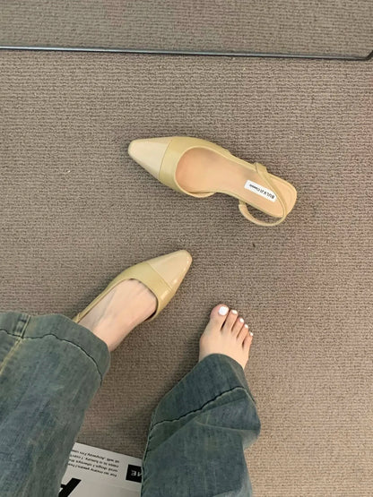 luxury designer fashion PU leather design ladies summer new style pointed toe low heel women sandals non-slip flat shoes