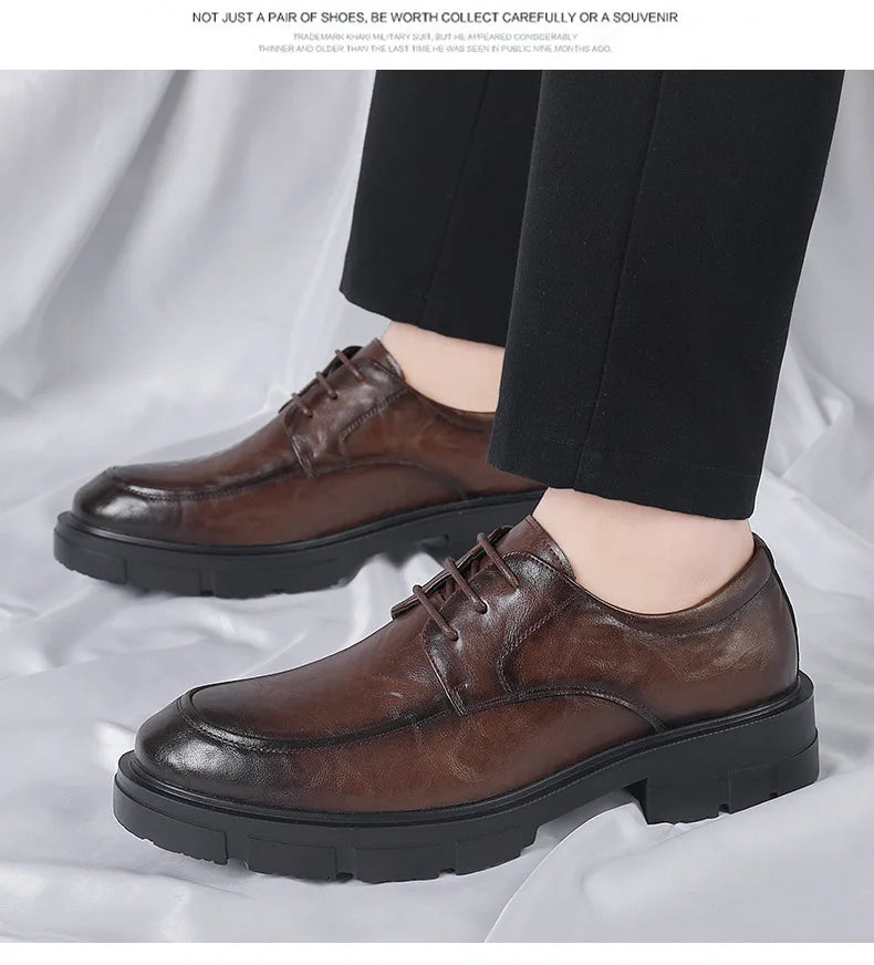 5 8 10 Cm Heel Shoes Men Fashion Casual Cow Leather Men's Dress Shoes British Breathable Groom Platform Wedding Shoes Male