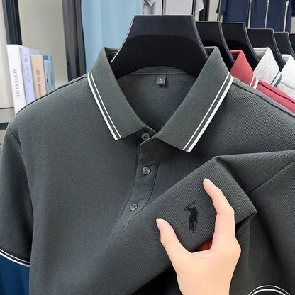 Fashion brand 100% cotton summer new item men's original pony embroidered polo shirt comfortable and breathable short sleeve top