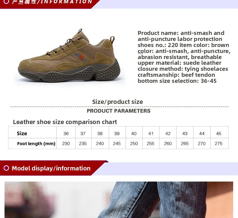 Men's Labor Protection Shoes Steel Toe Caps Lightweight Anti Slip Safety Work Shoes Anti Piercing Smashing Functions