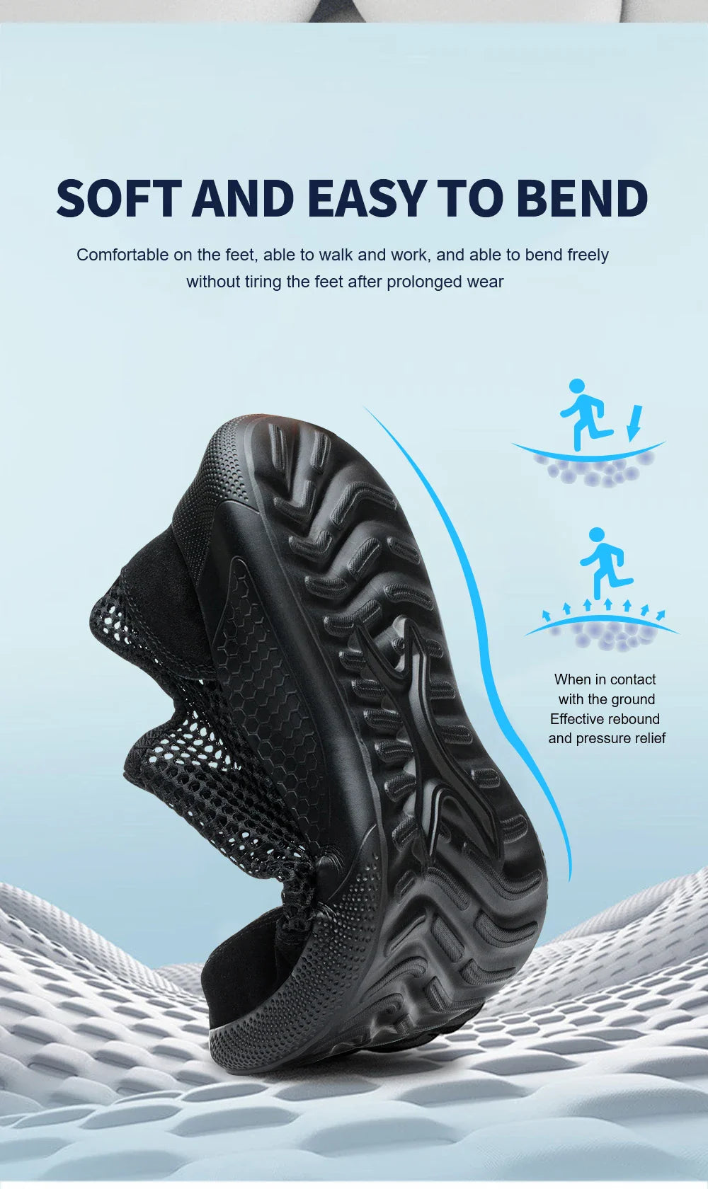Men's Summer Steel Toe Safety Shoes Anti-Crush And Piercing Breathable Lightweight Outdoor Pure Black Work Shoes