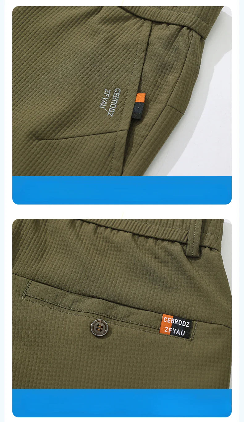Men's Business Slim Pants Spring Thin Fashion Pocket Casual Trousers Comfortable Letter Labeling Pants Male Clothes