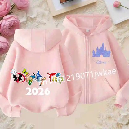 Boys and Girls Clothing Castle Pattern Kids Hoodie Jacket for Children 2026 Fashion Minnie Mickey Castle Zipper Hoodie Closure