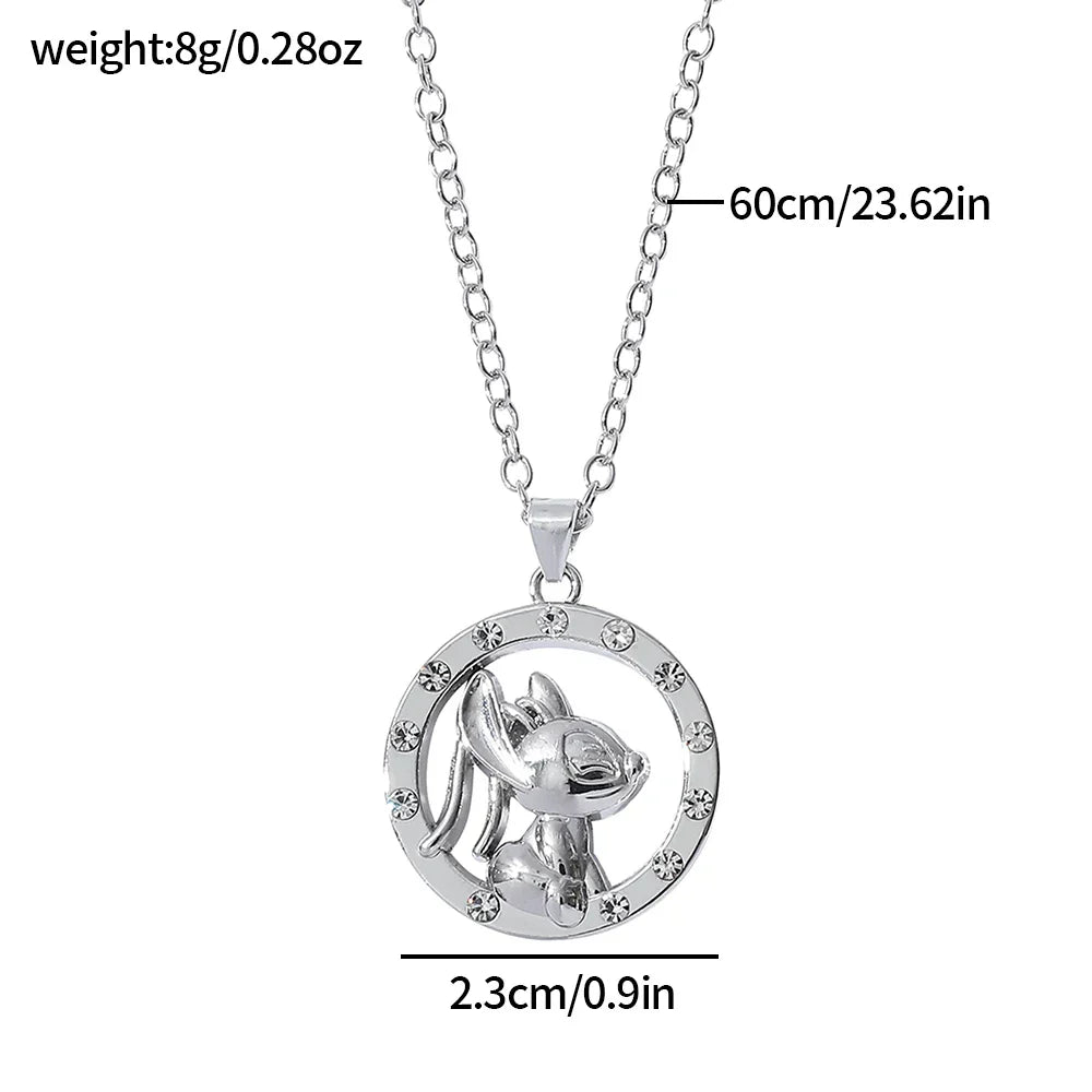 Stitch Cartoon Pendant Necklace Cute Filled Rhinestones Jewelry Personality Sweater Chain Gift for Fashion Lovers