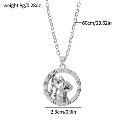 Stitch Cartoon Pendant Necklace Cute Filled Rhinestones Jewelry Personality Sweater Chain Gift for Fashion Lovers