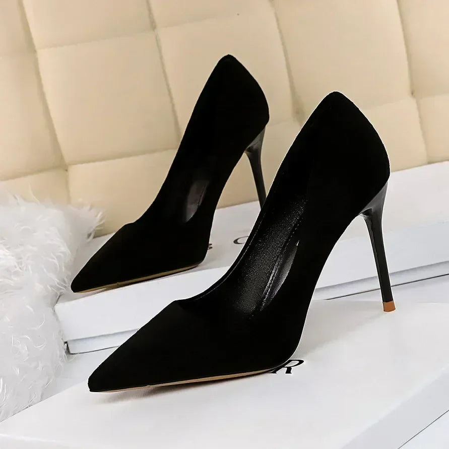 Women 9cm High Heels Daily Party Colorful Suede Pumps Female Scarpins Stiletto Evening Banquet Red Yellow Shoes Plus Size 34-43