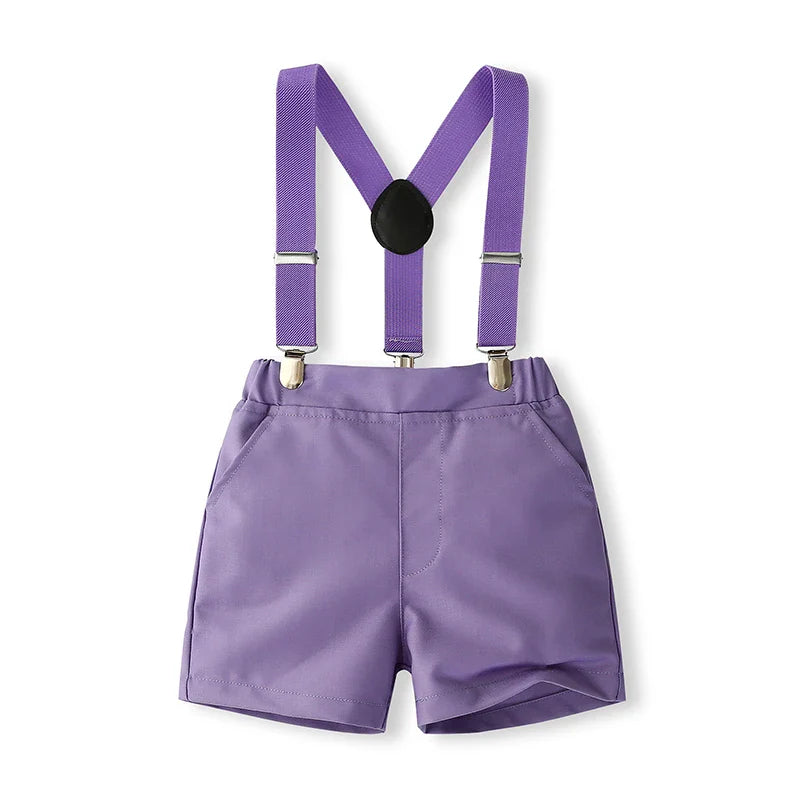 1-5Y Baby Boys Gentleman Outfit Stripe Print Short Sleeve Shirts +Bow Tie + Suspender Shorts Sets Kids Summer Clothes