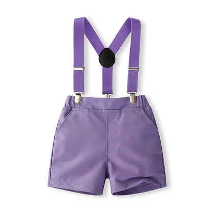 1-5Y Baby Boys Gentleman Outfit Stripe Print Short Sleeve Shirts +Bow Tie + Suspender Shorts Sets Kids Summer Clothes
