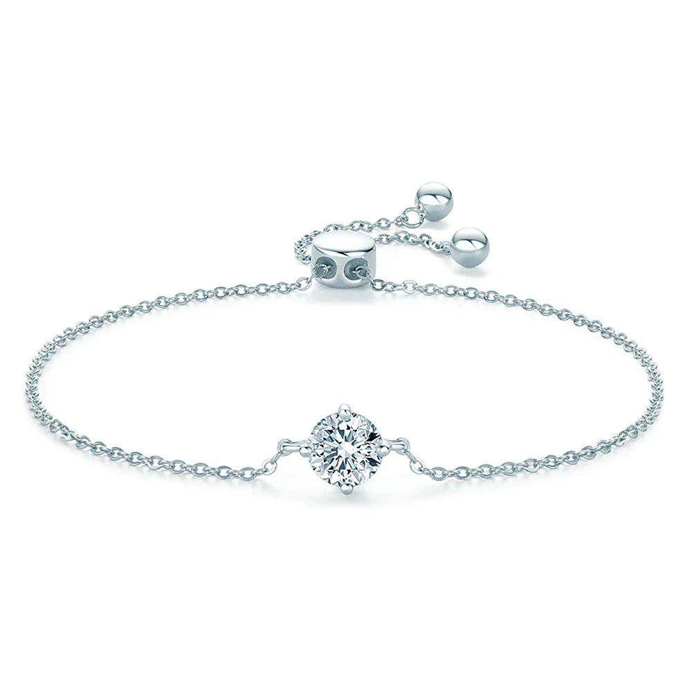 1CT Round Cut Moissanite Solitaire Diamond  Bracelet for Women Men 925 Silver Minimalist Charm Bracelet Wrist Chain Adjustable