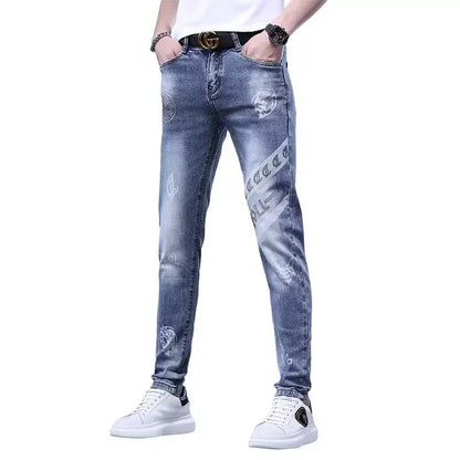 Spring and Autumn New Classic Fashion Elastic Fit Ankle Pants for Men - Casual Slim Fit Retro Sport High-Quality Denim Jeans