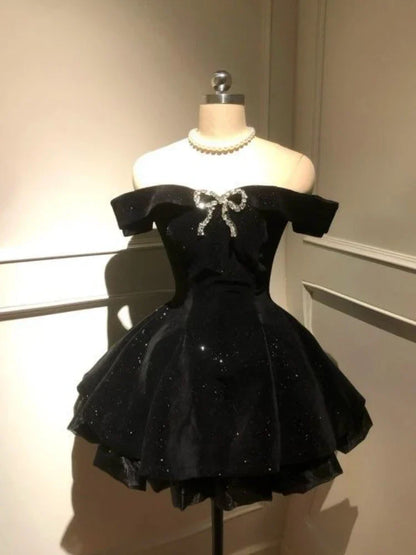 2025 Autumn Vintage Elegant Y2K Velvet Off Shoulder Dress Bow Bodycon Mini A-line Women Evening Party Subculture Lolita Formal