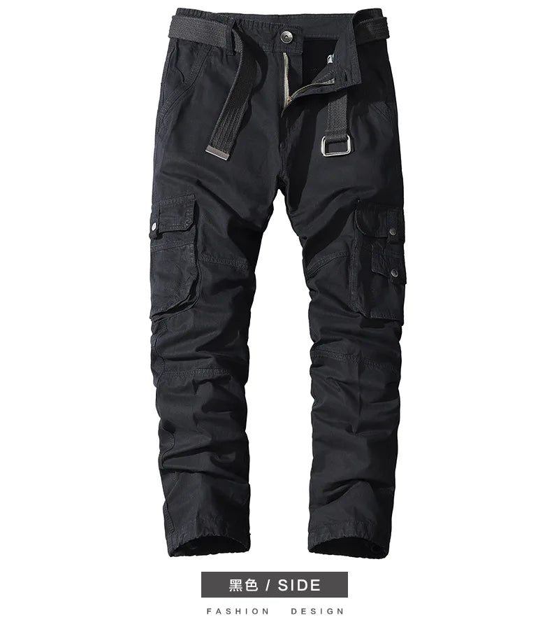 Four-season Pure Cotton Casual Pants Men's Work Pants Multi-pocket Straight Trousers