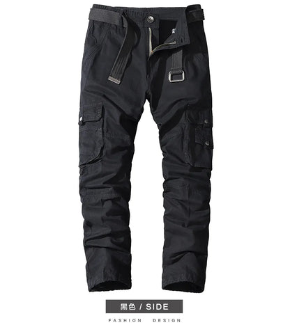 Four-season Pure Cotton Casual Pants Men's Work Pants Multi-pocket Straight Trousers