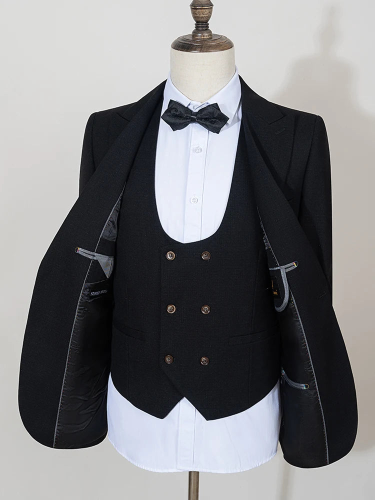 Black Men suit 3 piece set  gray elegant slim fit formal office and leisure banquet groomsman set groom's wedding dress