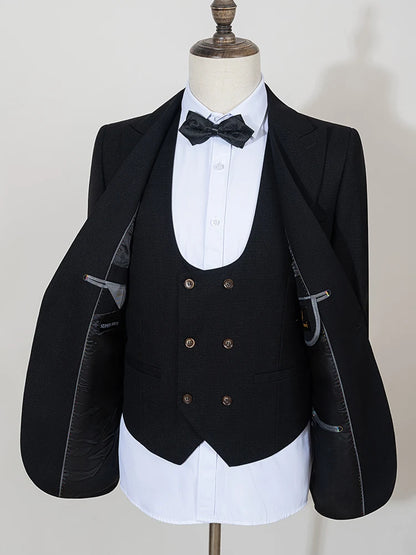 Black Men suit 3 piece set  gray elegant slim fit formal office and leisure banquet groomsman set groom's wedding dress