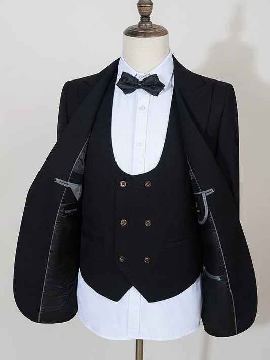 Black Men suit 3 piece set  gray elegant slim fit formal office and leisure banquet groomsman set groom's wedding dress
