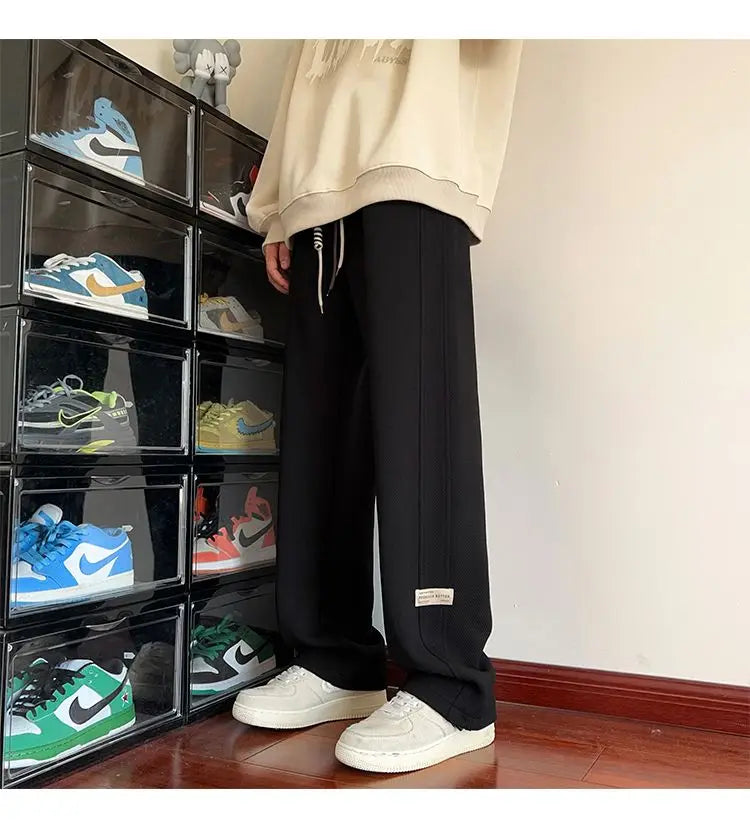 High-street cool pineapple plaid straight-leg wide-leg pants for men, casual outdoor party loose floor-length pants