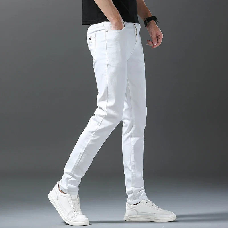 New 98% Cotton Men's Fashion Slim Jeans Stretch Straight Spring Autumn Luxury Denim Trousers Casual Business Pencil Pants