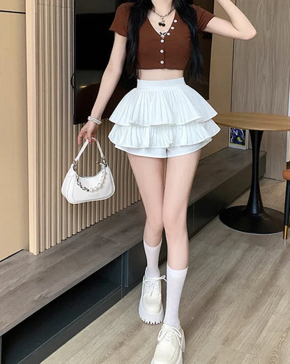 Women Casual Beach Vacation Mini Skirt High Waist Office Slim A-line Skirt Sweet Ruffles Skirt For Women Summer 2025