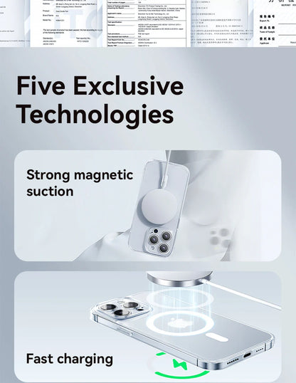 Magnetic Transparent Case For iPhone 15 14 13 Pro Max Case For Magsafe Wireless Charge Shockproof Cover Anti-fall