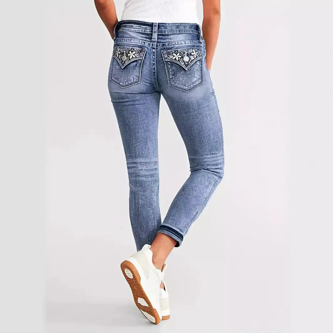 Women High Waist Vintage Stretch Denim Pencil Pants
