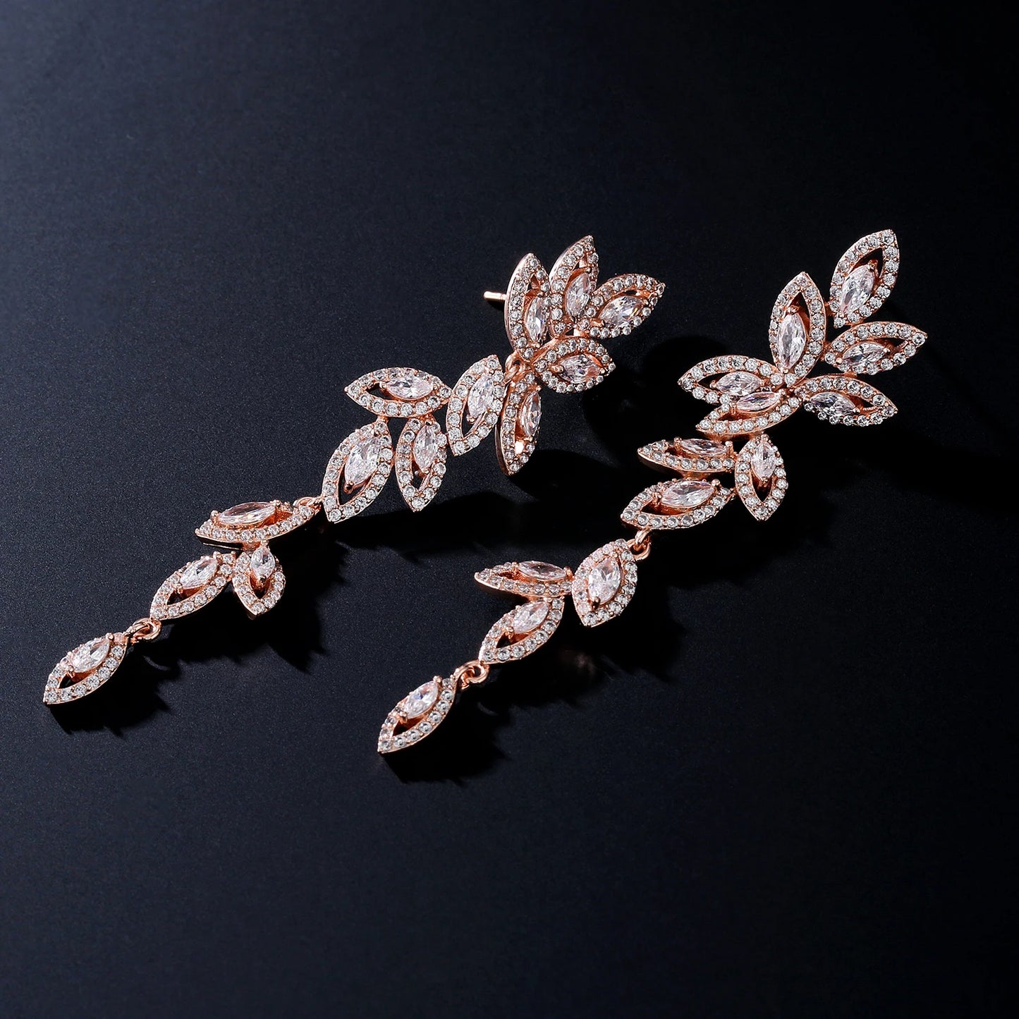 Luxury Polish Best Selling Leaf CZ Long Drop Earrings for Women Elegant AAA Zircon Bridal Earring  Wedding Party Jewelry