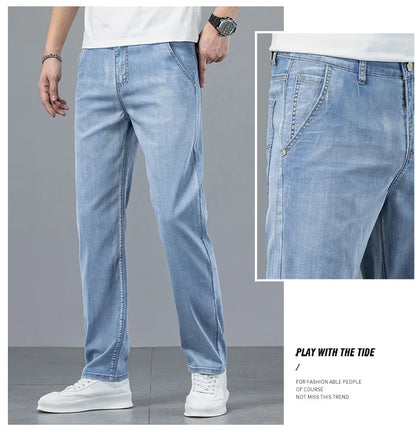 2026 New in Lyocell Fabric Summer Ultra-thin Men's Jeans Soft Drape Loose Straight Casual Denim Pants Street Wide Leg Trousers