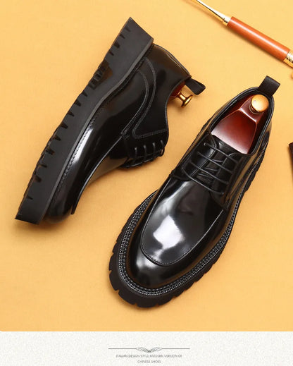 Men Oxford Brogue Genuine Leather Shoes Black Brown Classic Style Platform Lace Up Formal Shoes Wedding Office Dress Shoes Men