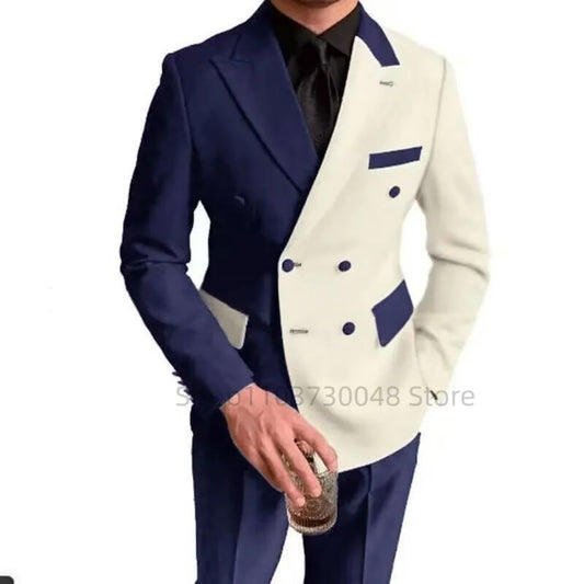 2PCS Fashion Wedding Men Suits Slim Fit Peak Lapel Double Breasted Blazer Pants Set for Party Prom Formal Business Men Clothes