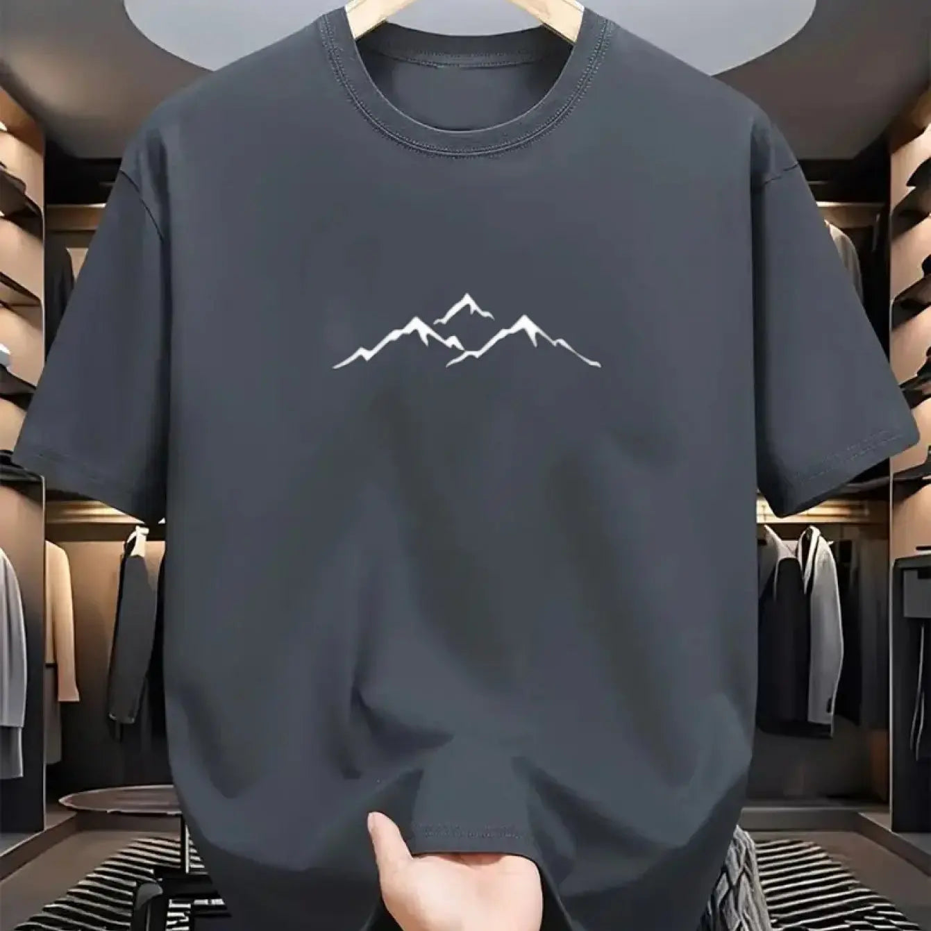 Men's summer 100% pure cotton fashionable casual loose sports mountain pattern printed round neck short sleeved T-shirt top
