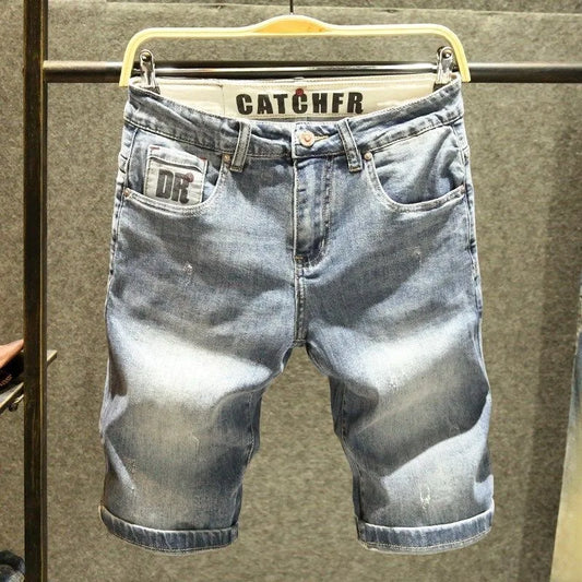 Summer New Solid Color Straight Leg Stretch Sports Jeans Men's Casual Loose Comfortable Large Size High Quality Denim Shorts