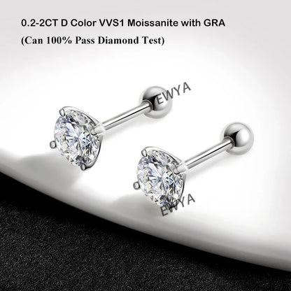4 Prong 0.2-2ct D Color Moissanite Screw Earrings for Women Wedding Fine Jewelry S925 Silver Diamond Earring Ear Studs Gift