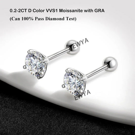 4 Prong 0.2-2ct D Color Moissanite Screw Earrings for Women Wedding Fine Jewelry S925 Silver Diamond Earring Ear Studs Gift