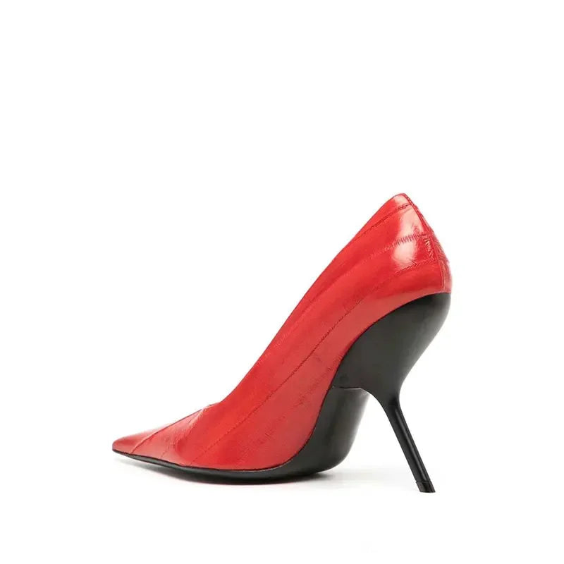 Brand Fashion Show Silvery 9cm High Heel Spring Autumn New Irregular Heels Black Red Pointed Sexy Women's Single Shoes Size 43
