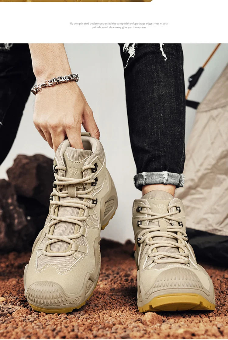 Men's winter high top shoes mid top waterproof and anti slip hiking shoes ultra light work boots tactical boots desert boots