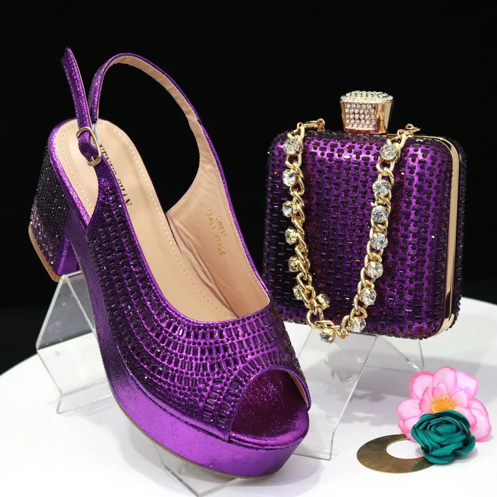 Silver Women Platform Shoes And Bag Set To Match African Ladies Summer Sandals With Handbag Pumps Clutch Femmes Sandales