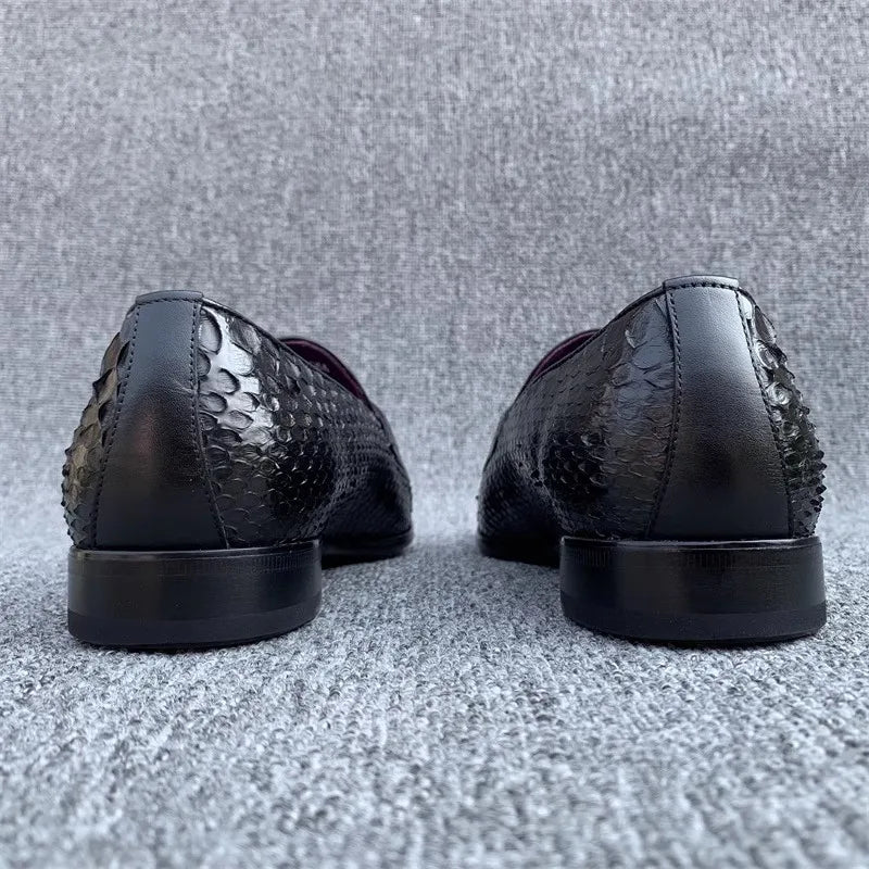 Gentleman Snake Skin Genuine Leather Monk Shoes Wedding Dress Shoes Buckle Slip On Loafers SpringBusiness Man Work Formal Shoes