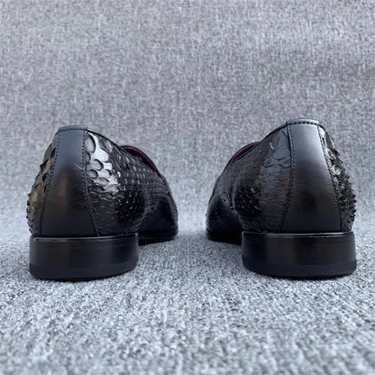 Gentleman Snake Skin Genuine Leather Monk Shoes Wedding Dress Shoes Buckle Slip On Loafers SpringBusiness Man Work Formal Shoes