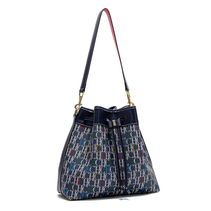 Women's Bucket Bag Spring New Wine Red Drawstring Bag Dual purpose Shoulder Strap Commuter Wallet
