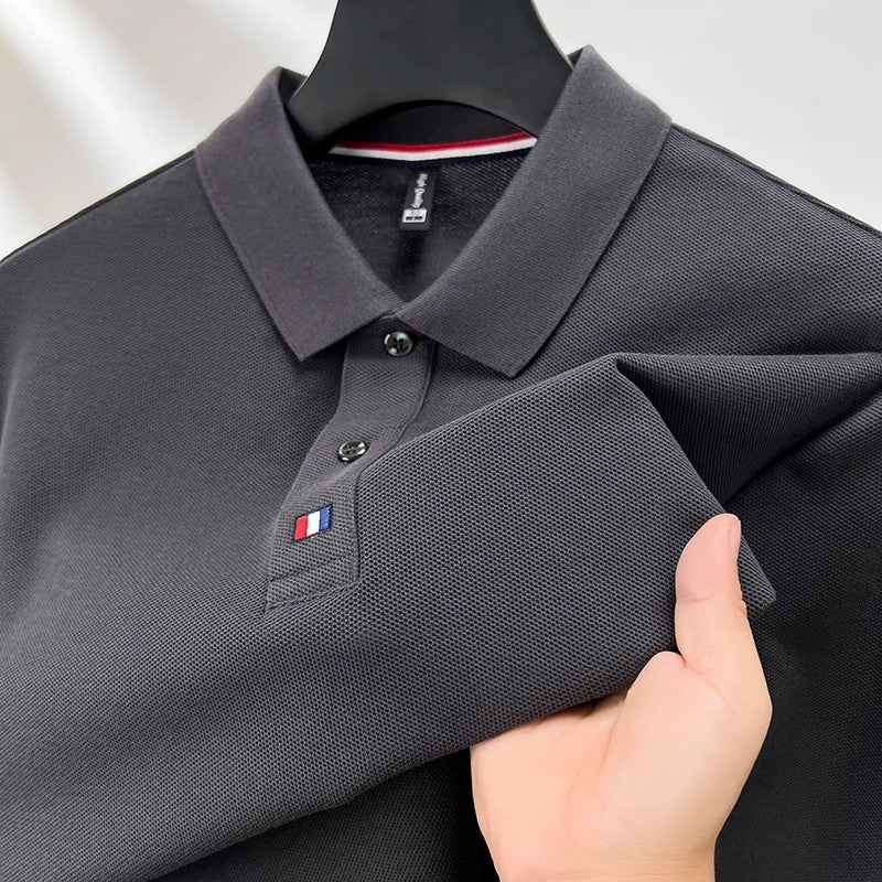 High end brand men's polo shirt long sleeved luxury fashion embroidered craft top 100% cotton 2024 Spring and Autumn new T-shirt